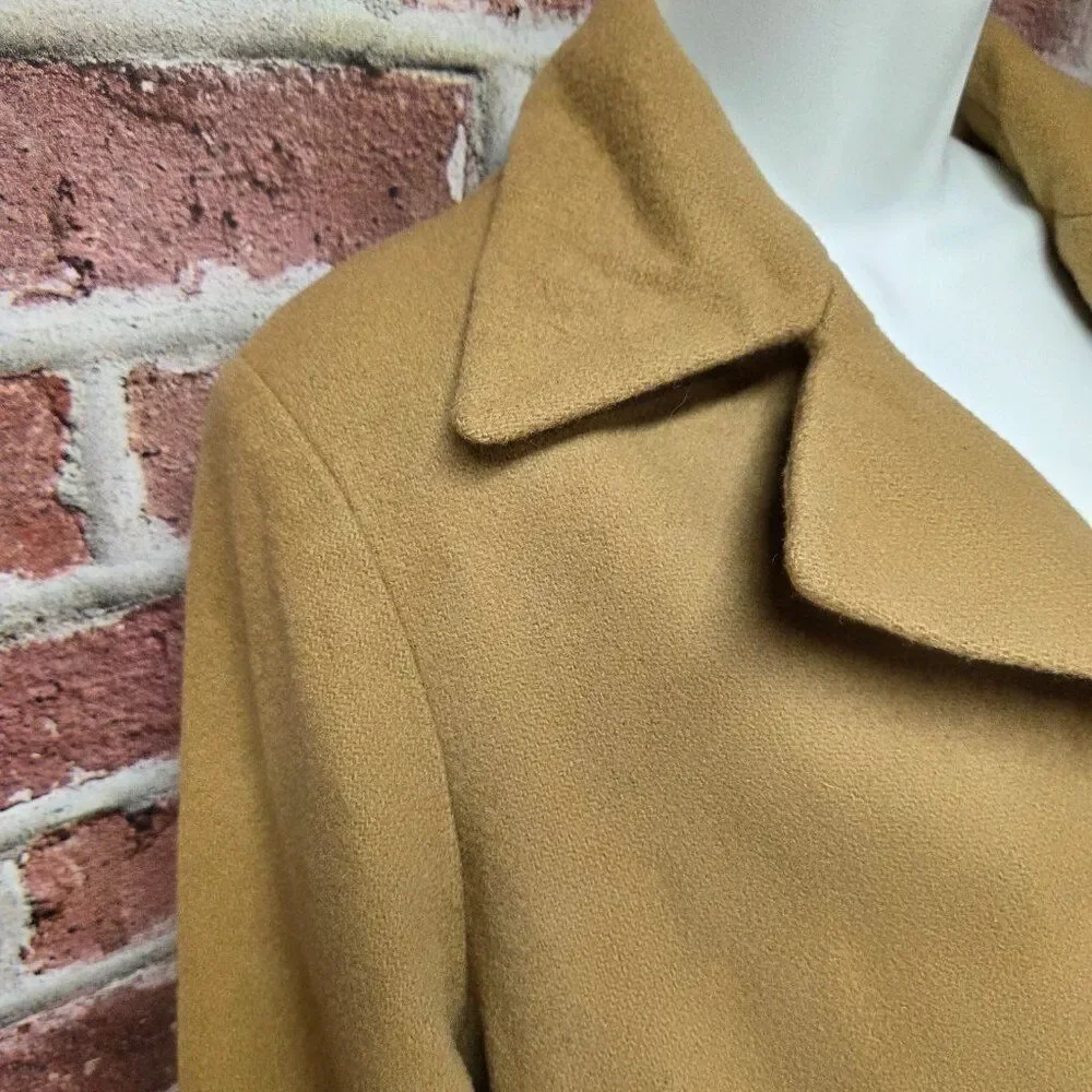 Club A Andrea Overcoat 10 | Vintage 70s Tan Wool Wide Lapel‎ Lined Quiet Luxury